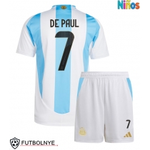 Camiseta Argentina Rodrigo De Paul #7 Primera Equipación para niños Copa America 2024 manga corta (+ pantalones cortos)